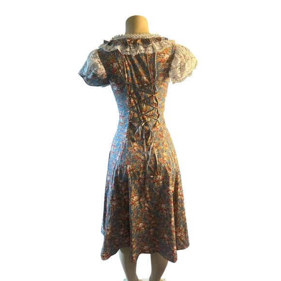 Women S Victorian Choice Floral Blue Printed Dress Gothic Steampunk Jane Austen - Picture 5 of 8